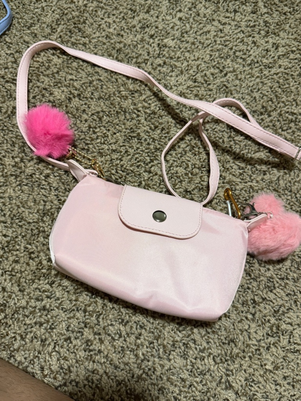 Light Pink mini pouchette Bag with Pom Pom Charms